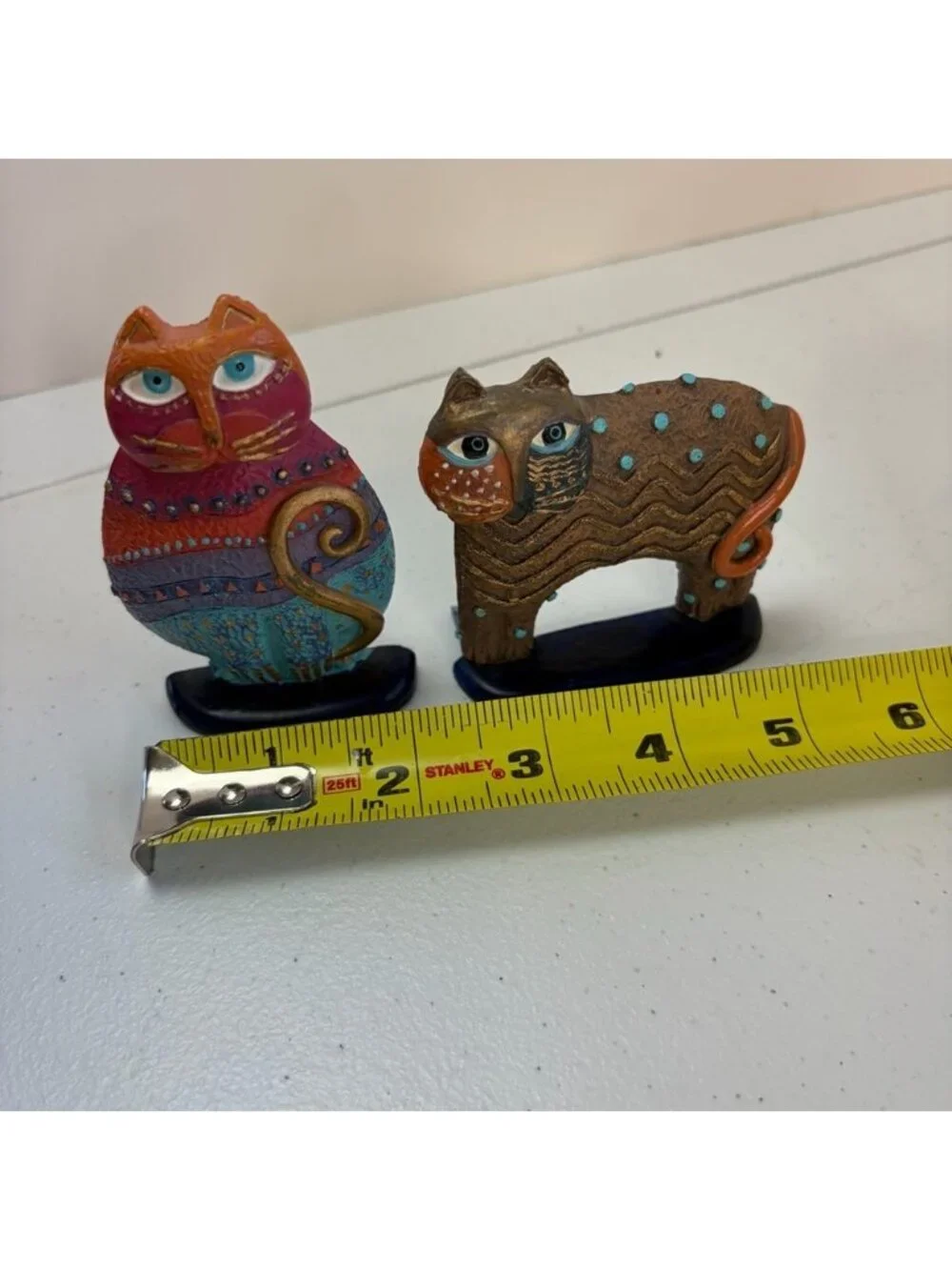 Laurel Burch Vintage 90s Colourful Resin Cats Lot of 2 Cat Lady Decor Red blue